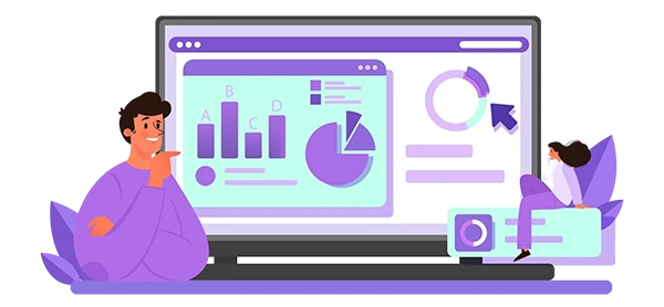 Digital marketing analytics and reporting dashboard showing performance metrics and insights