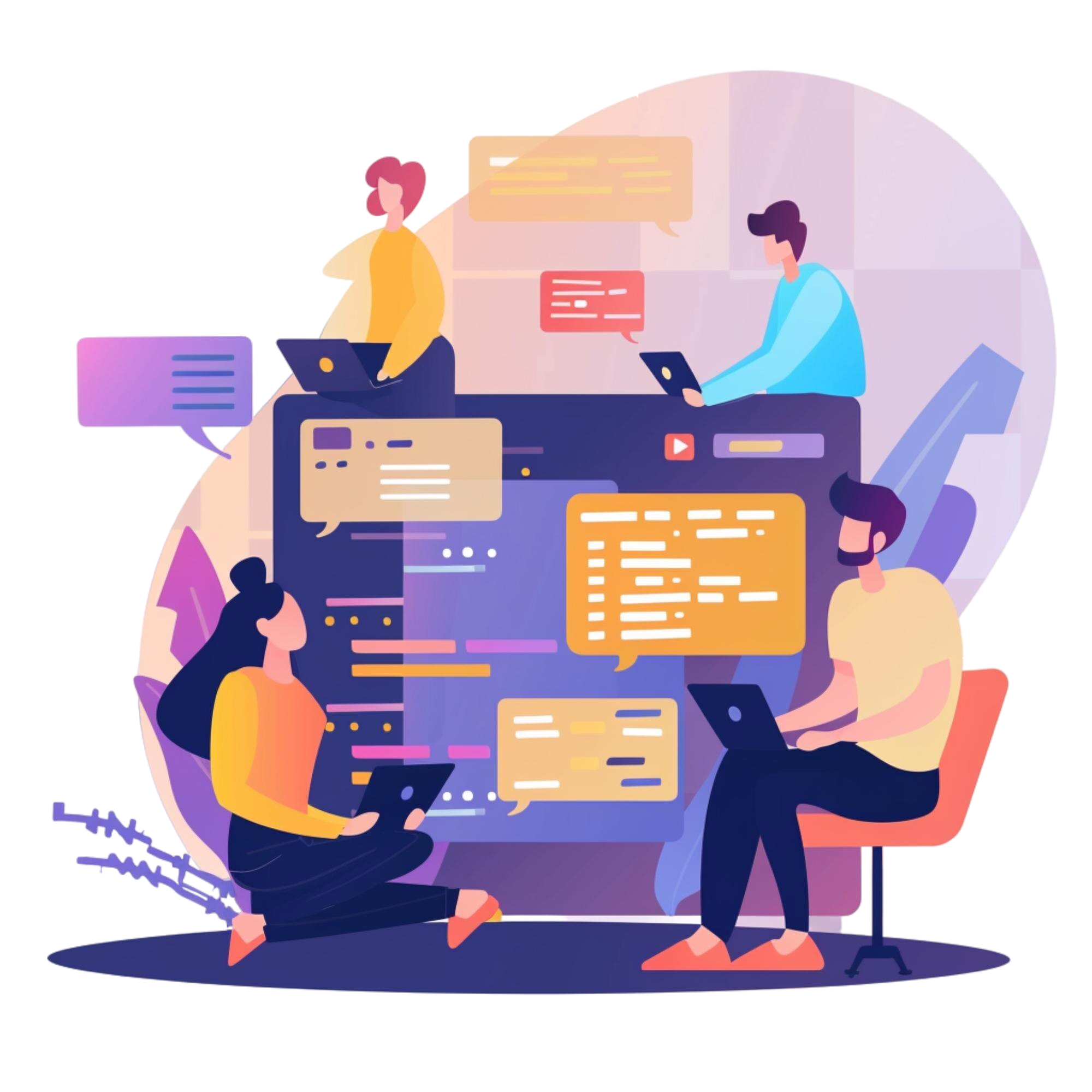 Team collaborating on web development and UI design project